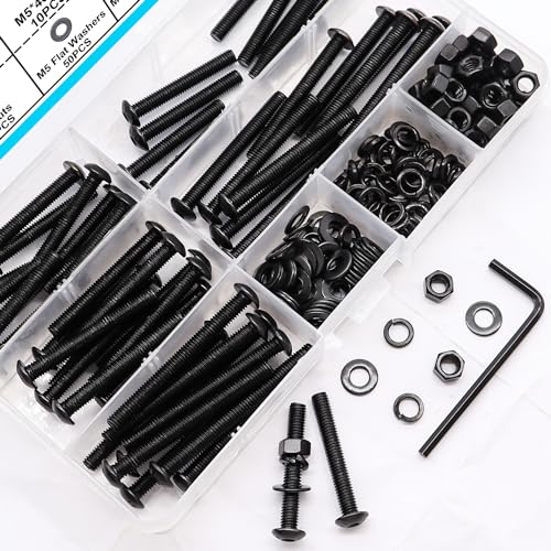 200PCS Black M5 Button Head Hex Socket Cap Screws, M5 x 30/35/40/45/50mm Metric Screws Bolts Nuts Washers Assortment Kit, 10.9 Grade Alloy Steel - size: M5 x 30/35/40/45/50mm, style: Button Head