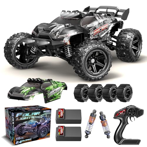 1:14 Scale All Terrain RC Cars for Adults & Boys (HS14323), Max Fast 40+ KPH, 4WD Off-Road RC Truck for Snow & Sand & Mud, 4X4 Waterproof Remote Control Car with 2 Rechargeable Batteries - color: Green2