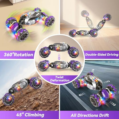 Nicella Gesture Sensing RC Stunt Car, Remote Control Cars Transformer Toys for Age 5-7 6-12 8 9 10 11 Yr Boys Girls Birthday Halloween, 2.4Ghz Hand Control 360° Rotating Toys Car - color: Purple/White