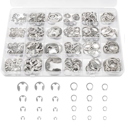 312Pcs Retaining Ring Kit with E-Clips (2.0-15mm) & C-Clips (M7-18) 304 SS | 24 Sizes Snap Rings And Circlips for DIY & Repair. E-Clips & External C-Clips. 304 Stainless Steel - size: 304 Stainless Steel-312PCS
