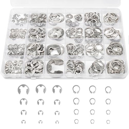 312Pcs Retaining Ring Kit with E-Clips (2.0-15mm) & C-Clips (M7-18) 304 SS | 24 Sizes Snap Rings And Circlips for DIY & Repair. E-Clips & External C-Clips. 304 Stainless Steel - size: 304 Stainless Steel-312PCS