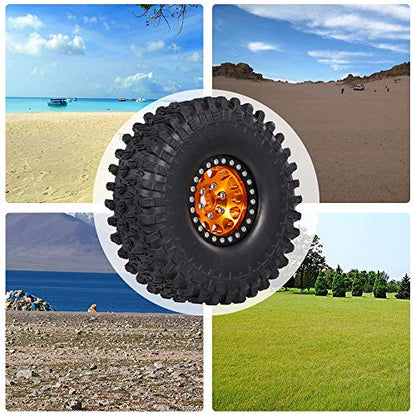 GoolRC 4PCS 1.9 Inch RC Crawler Rubber Tires with Metal Rim for 1/10 RC Rock Crawler Traxxas TRX-4 TRX-6 Axial Scx10 90046 RC4WD RC Car Parts (Red) - color: Red