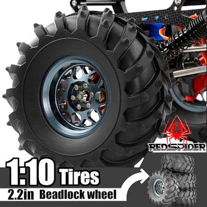 REDSPIDER • Metal 2.2 Beadlock Wheels and Tires 2.2'' Crawler Monster Spike Tire(4pcs) for 1/10 RC Crawler Car TRX4 TRX6 Axial SCX10 90046 SCX10 III AXI03007 Tamiya CC01 D90 D110 (Titanium) - color: Titanium