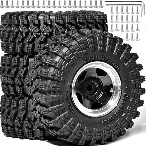 1.3” Beadlock Wheel Tires Set 70 * 26mm Aluminum Wheel Rims Super Large Soft Mud Terrain Off-Road Tires for 1/18 1/24 RC Crawler Car SCX24 Axial AX24 FMS FCX24 TRX4M Upgrade RC Car（4 Pcs） Black - color: Black