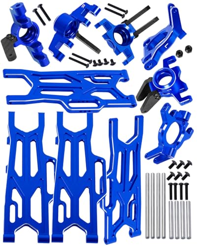 RC Aluminum Suspension Arms Set&Hubs Caster Blocks&Front Steering Block Knuckles&Rear Hubs Upgrades Parts for 1/10 Kraton/Outcast V2 4S BLX,Front Rear Suspension Arms Hops Up,Navy Blue - color: Blue(for 1/10)