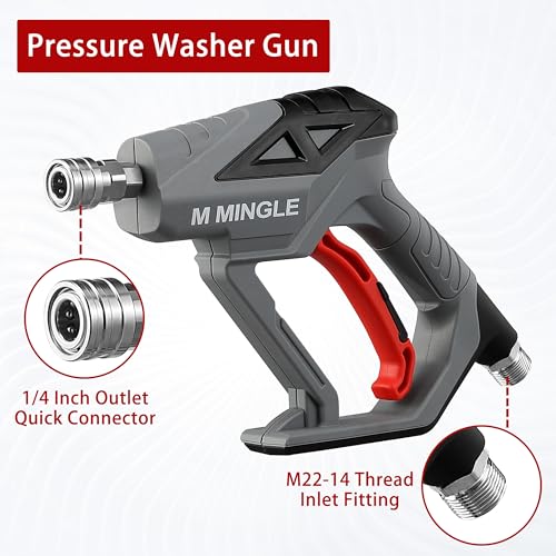 M MINGLE High Pressure Washer Gun Snow Foam Lance, 4000 PSI, 1 Liter | Foam Blaster with 1/4" Quick Connector, Car Wash Foam Cannon Kit with 5 Nozzle Tips & M22 Adapter, Generates Thick Foam - color: yellow