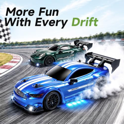 1:24 RC Drift Car, 20KM/H 4WD High Speed Remote Control Car with 2 Batteries, Extra Body Shell, Drift Tires, 10 Cones & LED Lights, 2.4GHz Racing Car Toy for Boys Girls.