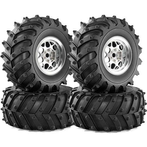 REDSPIDER • Metal 2.2 Beadlock Wheels and Tires 2.2'' Crawler Monster Spike Tire(4pcs) for 1/10 RC Crawler Car TRX4 TRX6 Axial SCX10 90046 SCX10 III AXI03007 Tamiya CC01 D90 D110 (Silver) - color: Silver