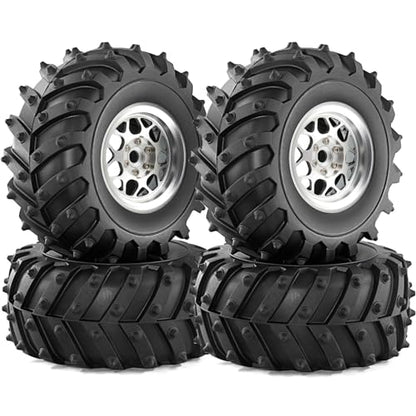 REDSPIDER • Metal 2.2 Beadlock Wheels and Tires 2.2'' Crawler Monster Spike Tire(4pcs) for 1/10 RC Crawler Car TRX4 TRX6 Axial SCX10 90046 SCX10 III AXI03007 Tamiya CC01 D90 D110 (Silver) - color: Silver
