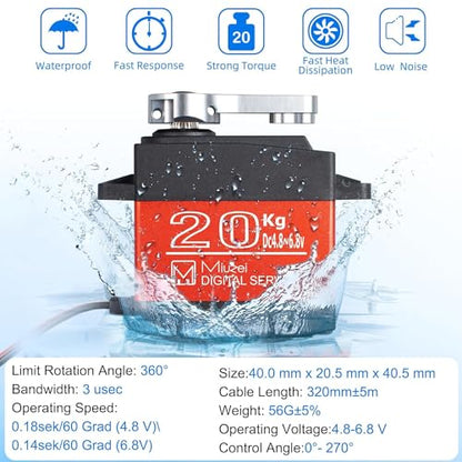 20KG Servo Motor High Torque Metal Gear Digital for 1/10 RC Car 4Pcs | 22.8 kg·cm Torque @6.8V, DS3218, 270 Degree Waterproof Standard Steering with 25T Horn for RC 1/8 Crawler Robot Truck Boat.