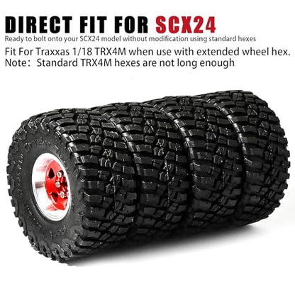 1.0 Beadlock Wheel Soft Tire Set RC Upgrade Part for Traxxas 1/18 TRX4M 1/24 RC Crawlers car Axial SCX24 FMS FCX24 Gladiator Bronco C10 JLU Deadbolt B17 Upgrade.(4Pcs/Set) - color: Red