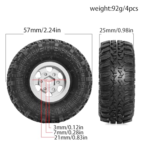 REDSPIDER 1.0 Beadlock Wheels and Crawler Tires 4pcs Aluminum Rim for RC Crawler Axial SCX24 Gladiator Bronco C10 Deadbolt FCX24 (Silvery) - color: Silvery