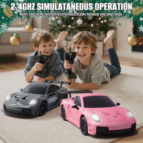 RC Drift Car, 1:24 4WD Remote Control Cars Vehicle with LED Light,2.4GHz 20KM/H High Speed RC Cars with Two Batteries & Drifting Tires Racing Sport Toy for Adults Boys Girls Kids Pink - color: Pink