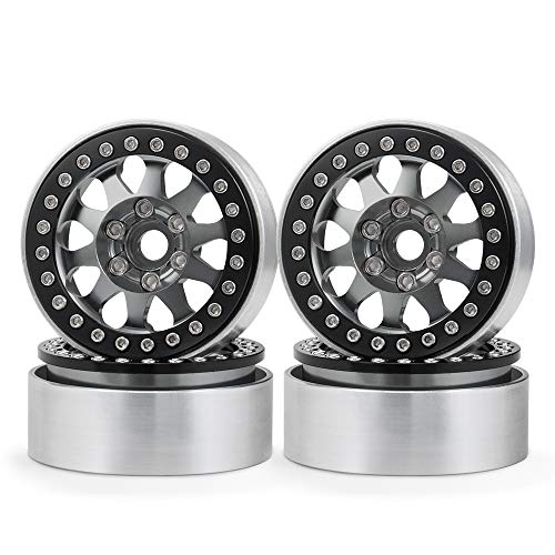 RCLIONS 4pcs 1.9 Beadlock RC Aluminum Wheels Rims for TRX4,AXAIL SCX10 III AXI03007,SCX10 II 1/10th Scale RC Crawler Car Upgrade Parts