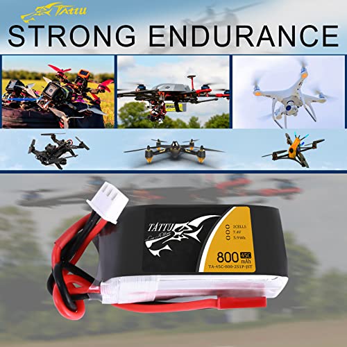 TATTU 800mAh 7.4V 45C 2S1P LiPo Battery Pack with JST-SYP Plug for Small Size FPV Torrent 110 - size: 1 Pcs