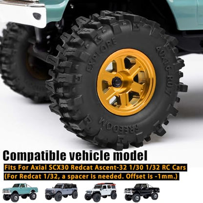 0.7” FS6 Super Soft Rubber Tires & CNC -1mm Offset Aluminum Beadlock Rims, 40×16mm Micro Crawler Wheels Tires Set for Axial SCX30 Redcat Ascent-32 1/30–1/32 RC Crawler, 4PCS Gold - color: Gold