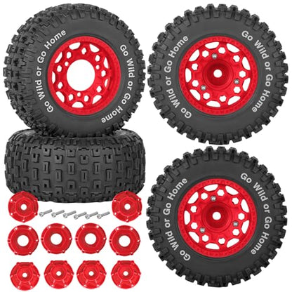 RC Truck Wheels Tires 12mm/14mm/17mm Hex for 1/10 Arrm a Senton/Slash 2WD 4WD 4×4/Axia1/Redca t/Rc4w d,w/Detachable Replace Running on Off-Road Tire RC Wheel Hex,Wheels and Tires,Red - color: Red- (Wheel Tires)