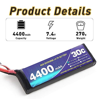 FMS Lipo Battery 2S 7.4V 4400mAh 30C with All-in-One Charger Set to Convert RS to RTR for 1/10 Atlas, FJ40, Mashigan, 1/6 Jimny, 1941MB, FCX10 LC80, FCX10 K5