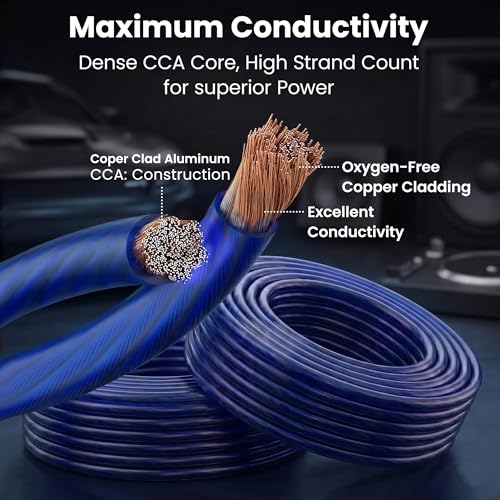 GEARit 4 Gauge Wire 25 ft Blue, 4 AWG Battery Cable CCA, Copper-Clad Aluminum Power Ground Wire for Car Audio Amp, Automotive, RV - color: 4 Gauge Wire, size: Blue - 25ft