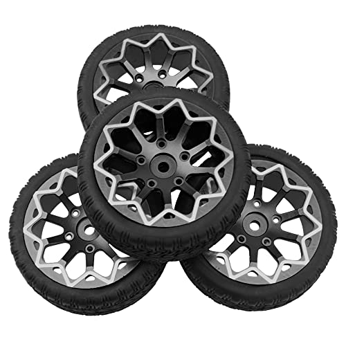 ShareGoo Metal Wheel Rims with Rubber Tire RC 12mm Hex Compatible with HSP Tamiya Kyosho RedCat Sakura WLtoys 1/10 RC On-Road Racing Touring Car (Black) - color: Black