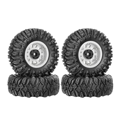 4PCS 1.3" Aluminum Alloy Beadlock Wheel Rims All-Terrain Tyre 70mm Rubber Tires Set with 5mm & 7mm Hex for 1/12 1/14 1/18 1/24 RC Rock Crawler Car Upgrade Parts (D-Silver) - color: D-silver
