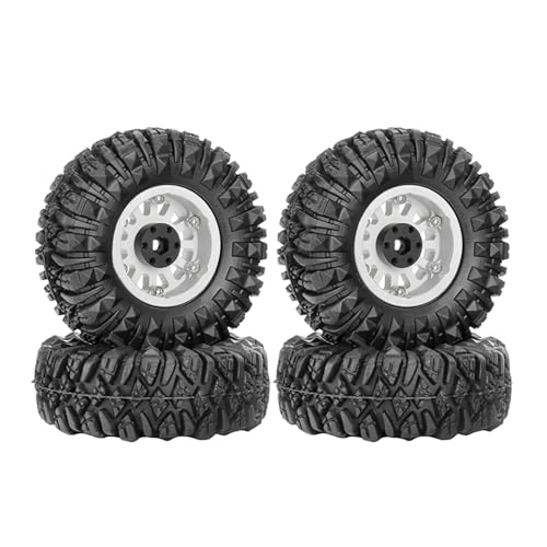 4PCS 1.3" Aluminum Alloy Beadlock Wheel Rims All-Terrain Tyre 70mm Rubber Tires Set with 5mm & 7mm Hex for 1/12 1/14 1/18 1/24 RC Rock Crawler Car Upgrade Parts (D-Silver) - color: D-silver