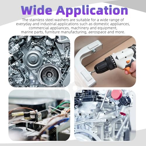 Swpeet 175Pcs 6 Sizes M4 M5 M6 M8 M10 M12 304 Stainless Steel Flat Washers Assortment Kit, Ultra Thin Flat Spacers, Metal Washers Set, Metal Ultra Thin Plain Gasket, Shim Washer for Screw Bolt