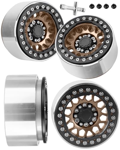 RC 1.9" Beadlock Wheels Rims for 1/10 SCX10 90046 AX103007 TRX4 TRX6 D90 VS4-10 MST CFX Gen8 Gen7 RC Crawler,Alloy Aluminium 1.9 rc Wheel Rim w/Rings,Brown w/Black - color: Brown(4pcs)