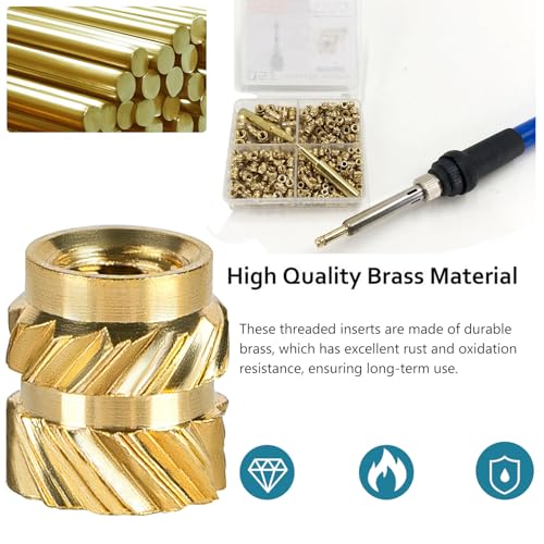 QSJ 300Pcs Threaded Inserts Set with Soldering Iron Tip Brass Heat Set Insert M2.5 M3 M4 Insert Nut for 3D Printed Plastic Materials - size: (300pcs) M2.5, M3, M4