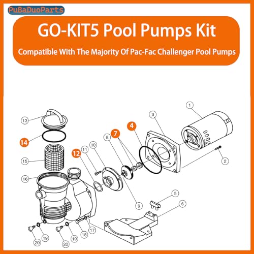 O-Ring Rebuild Repair Kit Compatible with P-entair Challenger GO-KIT5 Pool Pump, Includes 5 O-Rings & PS-200 Shaft Seal, Fit for Pac-Fab Challenger Pumps