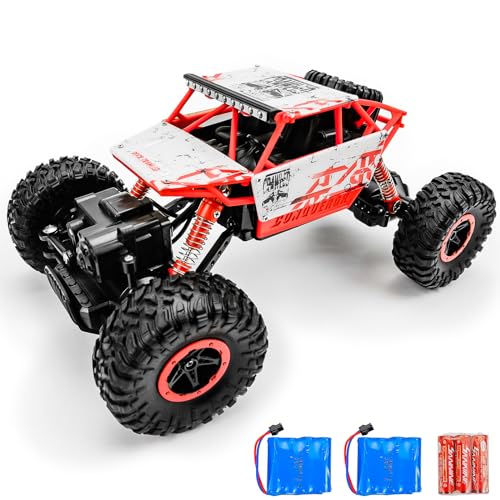 1:18 Rock Crawler 2.4Ghz Remote Control Car Off-Road Monster Truck Red | 4WD Car,2 Rechagerbale Battery,LED Headlight,for Adults and Kids - color: Red