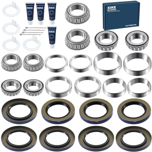XiKe 25580 25520 & LM67048 LM67010 Trailer Bearings Wheel Hub Kit, 4 Sets | Fits 5,200-6,000 lb Axles, Includes 21333TB/10-10 Seal, 22333TB/10-36 Seal and Cotter Pin - size: 25580/20 ＆ LM67048/10 + Seal ID 2.125'' ＆ 2.250'', style: Pack 4 Set