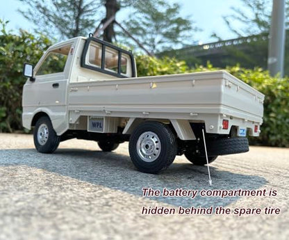 HLSFWDRIVE WPL D14 RC Kei Truck 4x4 Remote Control Drift Car 1/10 Scale | Suzuki RC Car 4WD Carry 2.4 GHz 280 Motor Proportional Throttle Seering Hobby Toy Adult 2 Batteries