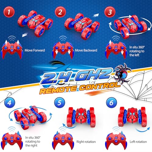 Spider RC Cars Remote Control Car, Double Sided 360°Flip 4WD Rechargeable | RC Drift Car,Toys for 3-12 Year Old Boys,Toys for Ages 5-7 Toys for Ages 8-13 Christmas Basket Stuffers
