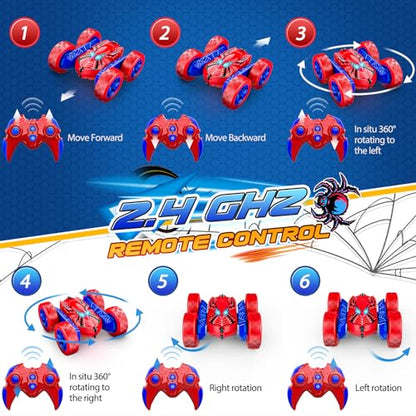 Spider RC Cars Remote Control Car, Double Sided 360°Flip 4WD Rechargeable | RC Drift Car,Toys for 3-12 Year Old Boys,Toys for Ages 5-7 Toys for Ages 8-13 Christmas Basket Stuffers