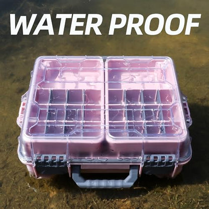 RUNCL Universal Fishing Tackle Box with Two Small Tackle Tray, Removal Inside Design Waterproof Trunk Storage Box, Thicker Floating Airtight Stowaway, Xmas Surprise Fishing Gifts for Men Women - color: Pink