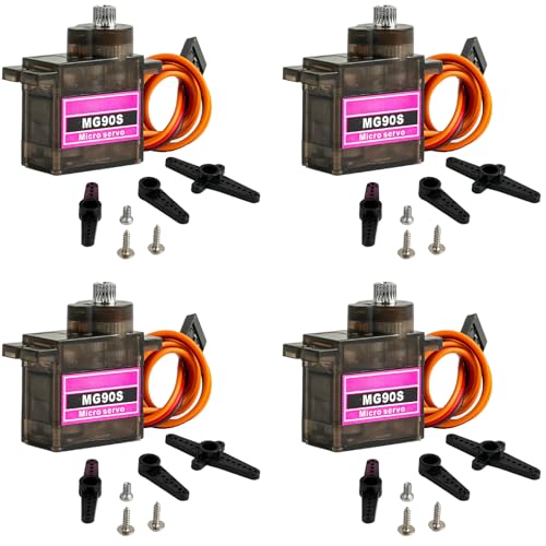 MG90S 9g Micro Servo Motor Metal Gear Mini Servo 180 Degree or RC Car Robot Helicopter Arduino Project DIY(Pack of 4)