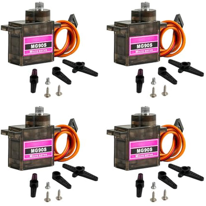 MG90S 9g Micro Servo Motor Metal Gear Mini Servo 180 Degree or RC Car Robot Helicopter Arduino Project DIY(Pack of 4)