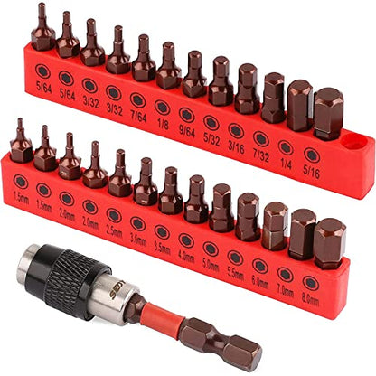 Premium 25-Piece Allen Key Drill Bit Set - Durable Allen Wrench Bits with Strong Magnetic Tips, SAE & Metric Hex Keys - style: 25 PCS 1" Hex