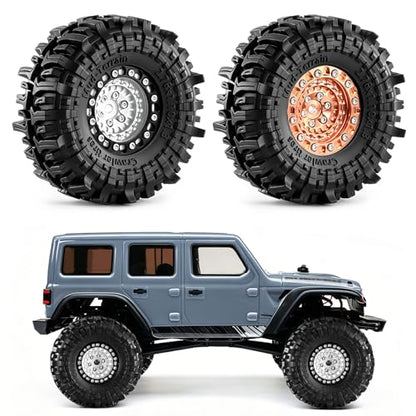 1.3" Beadlock Wheels and Tires for SCX24 TRX4M RC Crawler (Bronze) | CNC Aluminum Beadlock Wheels, Ultra-Soft Sticky Rubber Tires, Built-in Foam Inserts, 70*28mm - color: Bronze 370 F
