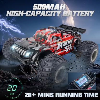BEZGAR Remote Control Monster Truck, 1:18 Scale All Terrain RC Truck, 2WD 20Km/h Monster Truck Toys with Light, RC Crawler for Adults, Remote Control Car for Boys
