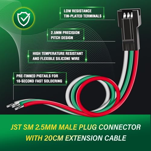15Pieces JST SM 2.5mm 3 Pin 20AWG Silicone Connector Kit 20cm Set | Premium Automotive Wiring, Heavy Duty Terminals, Reliable Circuit Board, High Temperature Housing, Easy Project Assembly - size: 3-Pin, style: JST-SM-F