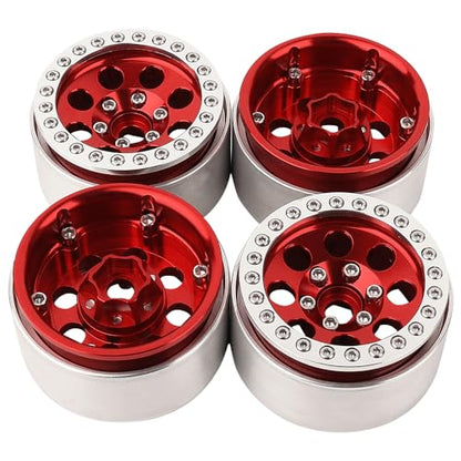 4PCS 1.9 Inch Beadlock Wheel Hub Rim Rims Aluminum Alloy for 1/10 TRX4 TRX6 Axial SCX10 D90 SCX10 II III AXI03007 GRT EX86190 RC Crawler Upgrade (E) - color: Red