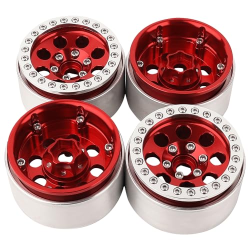 4PCS 1.9 Inch Beadlock Wheel Hub Rim Rims Aluminum Alloy for 1/10 TRX4 TRX6 Axial SCX10 D90 SCX10 II III AXI03007 GRT EX86190 RC Crawler Upgrade (E) - color: Red