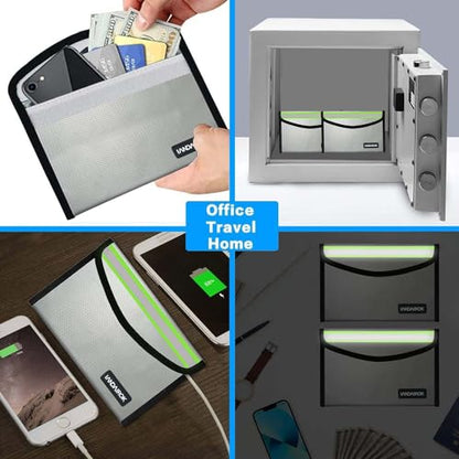 5"x8" Silver Small Fireproof Bag Money Bag Home Office Travel Safe Storage Pouch for Document Cash Valuables Jewelry Mobile power supply Power bank Lipo Battery (20 * 13cm) - size: 20*13cm Silver