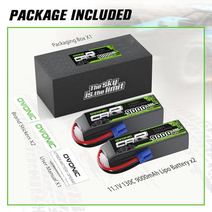OVONIC 3S LiPo Battery 9000mAh 11.1V 130C RC Battery with EC5 Connector (2 Pack)