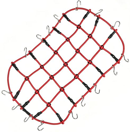 1/10 RC Elastic Cargo Net 19×12cm with Hooks, Scale Luggage Net for TRX4 | Compatible with TRX4 SCX10 D90 Axial 90046 1/10 RC Crawler Truck Accessories (Red) - color: Red
