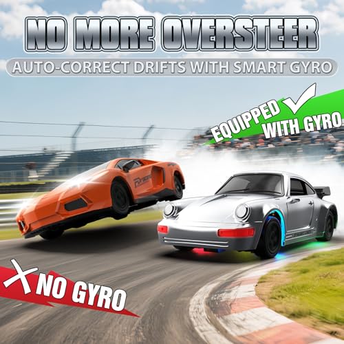 RC Drift Car, 1/43 Mini RC Drift Car with Gyro, 2.4GHz Full Proportional Control, 20KM/H 4WD High Speed Remote Control Alloy, LED Lights & Drift Tires, Toys Gift for Adults, Boys and Girls - color: Silver