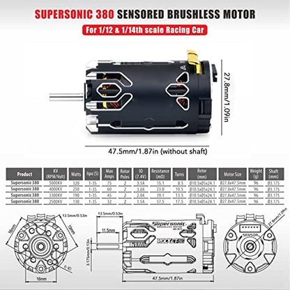 380 Sensored Brushless Motor 13.5T with TS80A Sensored Brushless ESC Combo Black for 1/12 1/14 RC Car