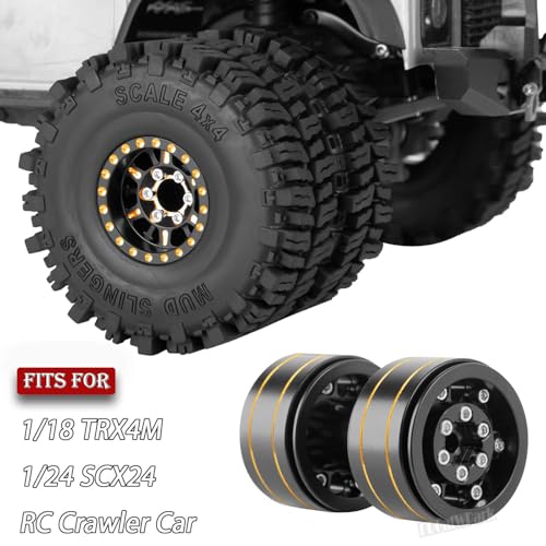 1.0 Beadlock Wheel Rims with Adjustable Offset for 1/18 Trx4m,1/24 SCX24 RC Crawler Car,RC Brass 1.0" Dually Beadlock Wheels Rims,RC Truck 7mm Hex Wheels Rims,4pcs